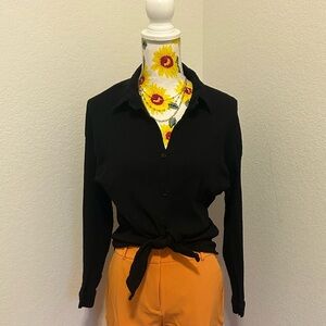 Elegant Black Top and Vibrant Orange Pants Set